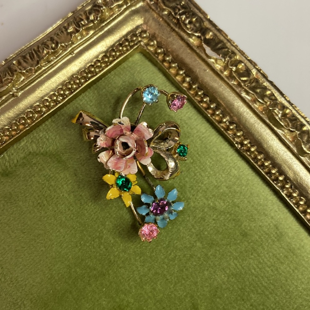 VTG Floral Multicolor Enamel Brooch Pin